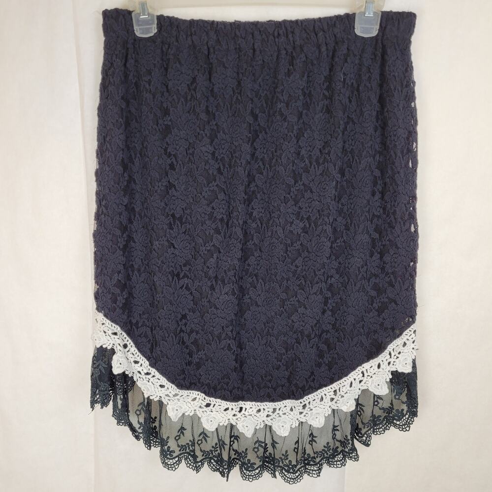Lady Noiz black mixed lace skirt Size XL hi low hem crocheted Whimsigoth Regency